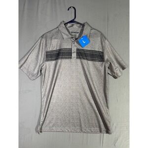 Pebble Beach Dry Luxe Performance Polo Shirt Mens Large Gray Stripe Golf Casual